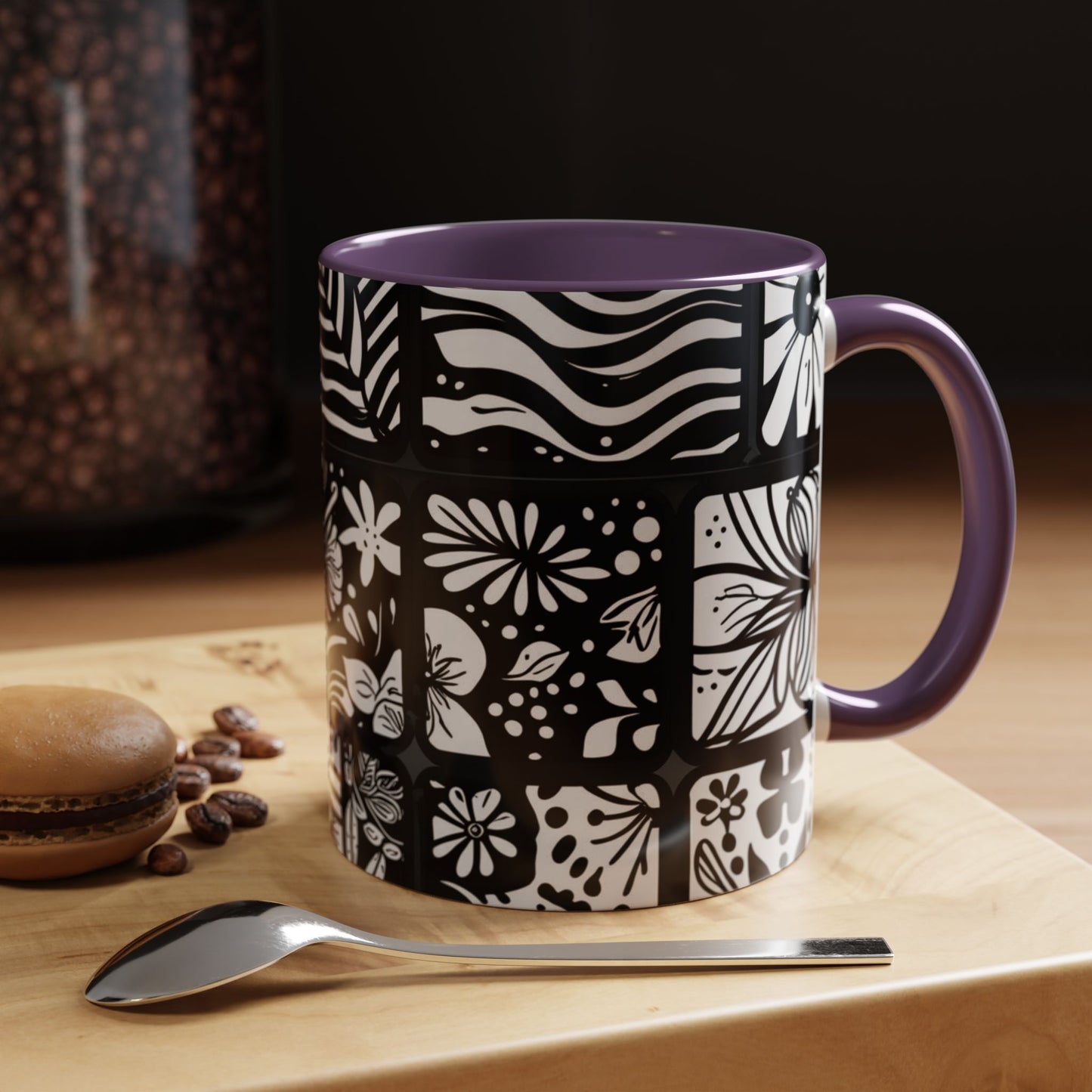 Black and White Floral Accent Coffee Mug