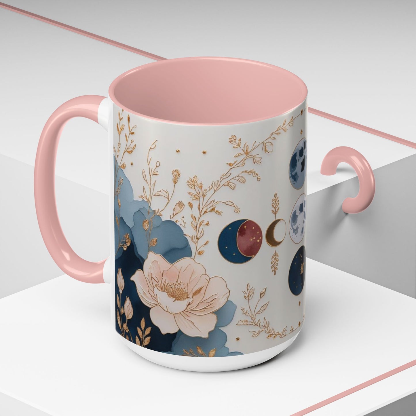 Celestial Floral Accent Coffee Mug- Mystic Moon Decor Drink-ware