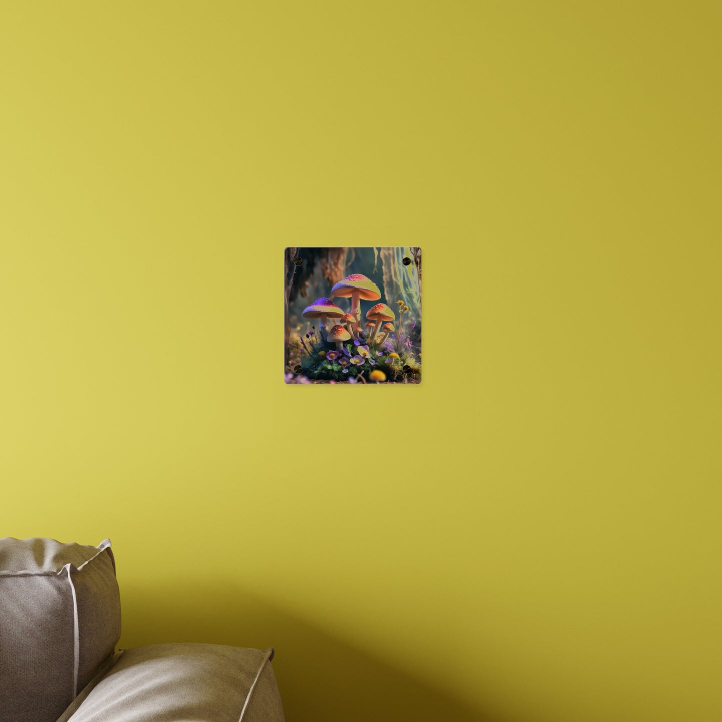 Zână de pădure cu ciuperci – Tablou acrilic rustic cu pădure
