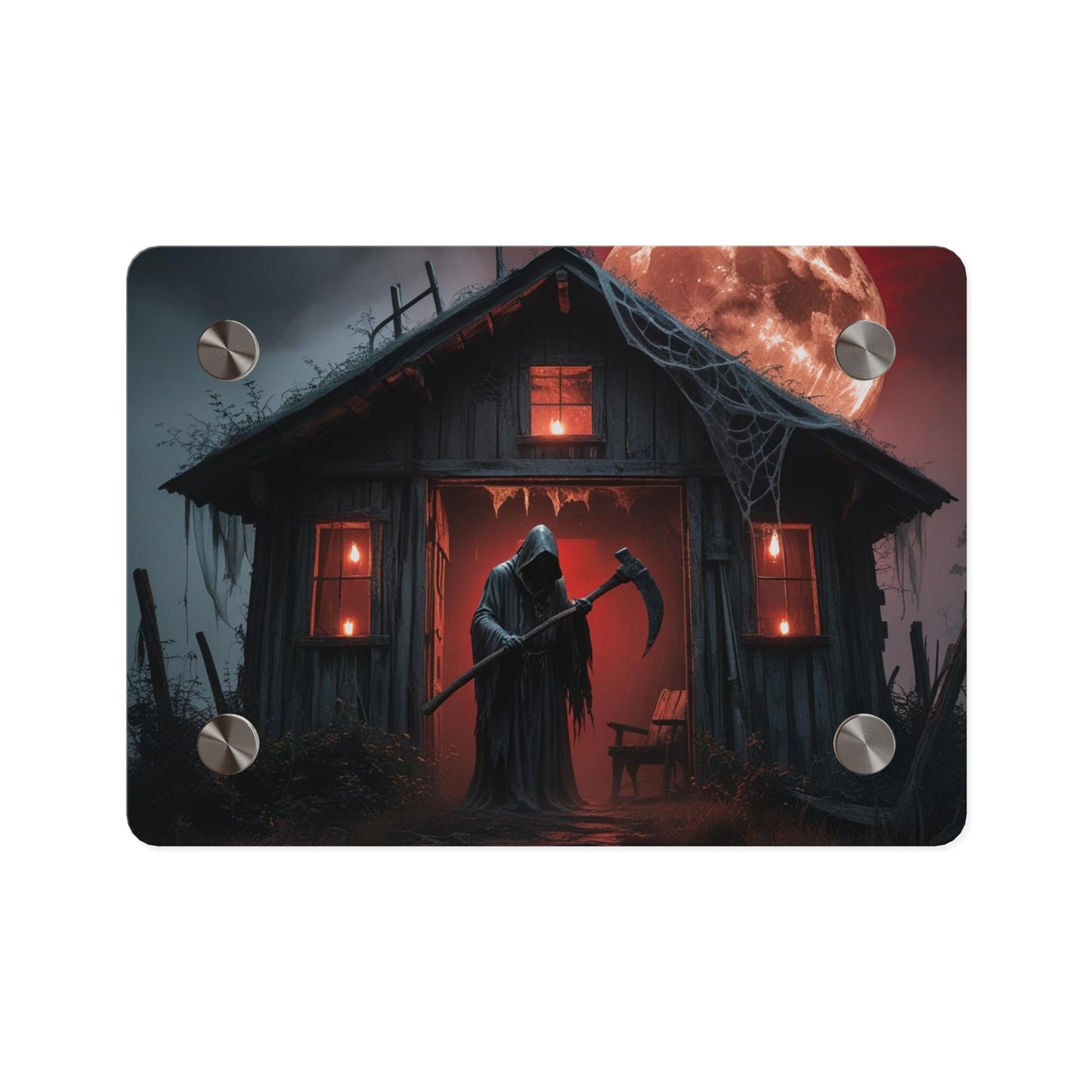 Halloween Wall Art Panel - Spooky Grim Reaper Under Blood Moon