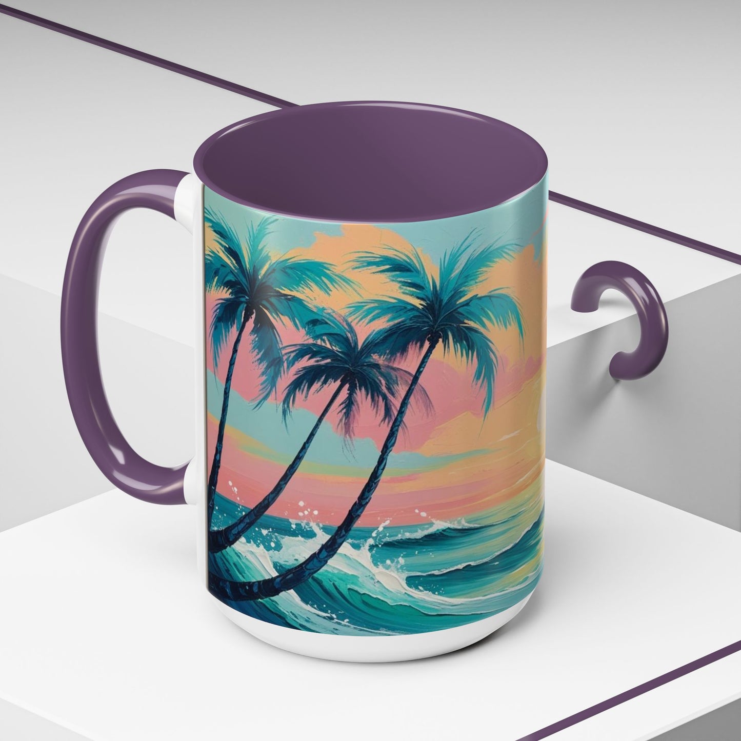 Coffee Mug, Tropical Sunset Beach Lover Gift, Vibrant Ceramic Ocean Theme Drinkware