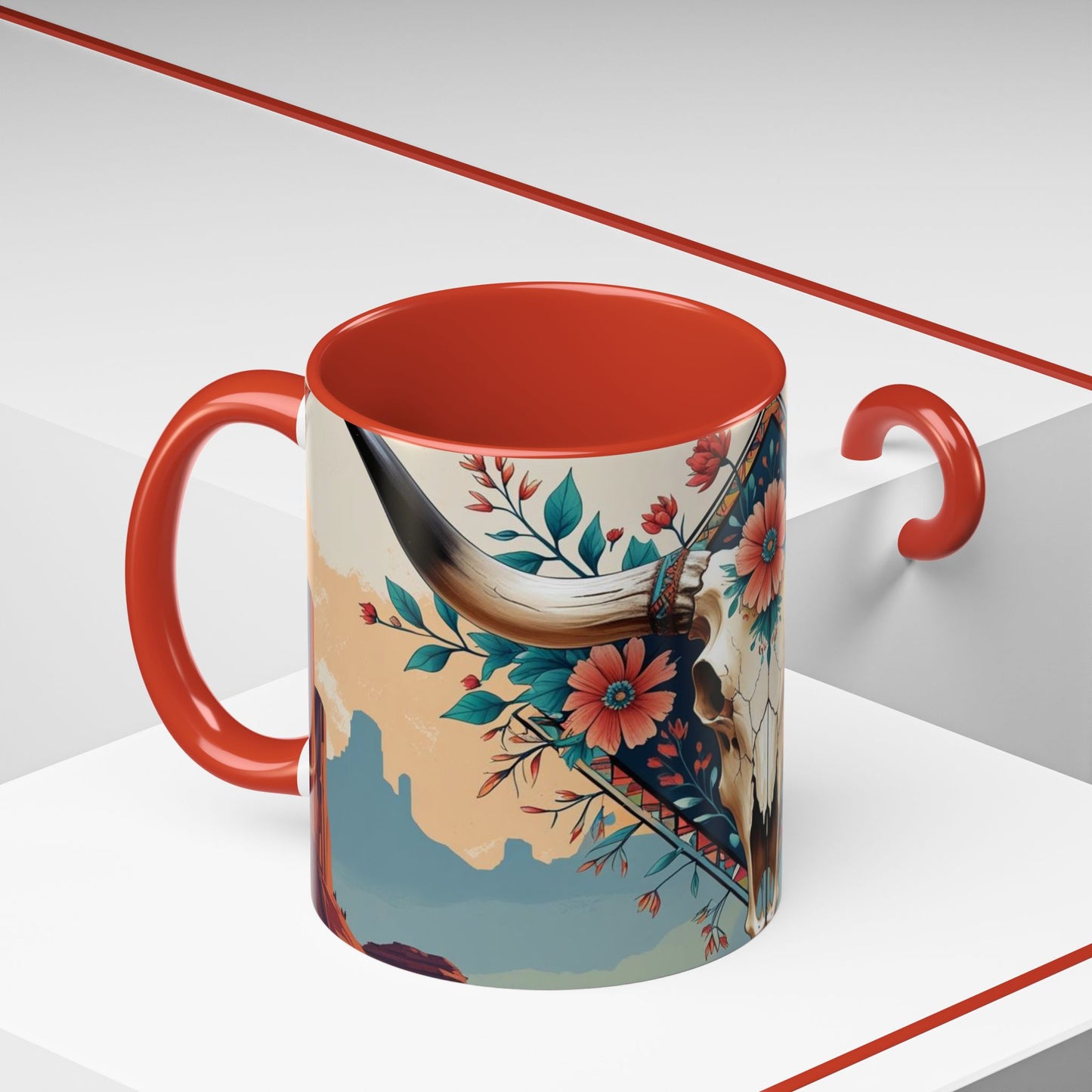 Bohemian Skull Coffee Mug, Unique Western Skull Gift