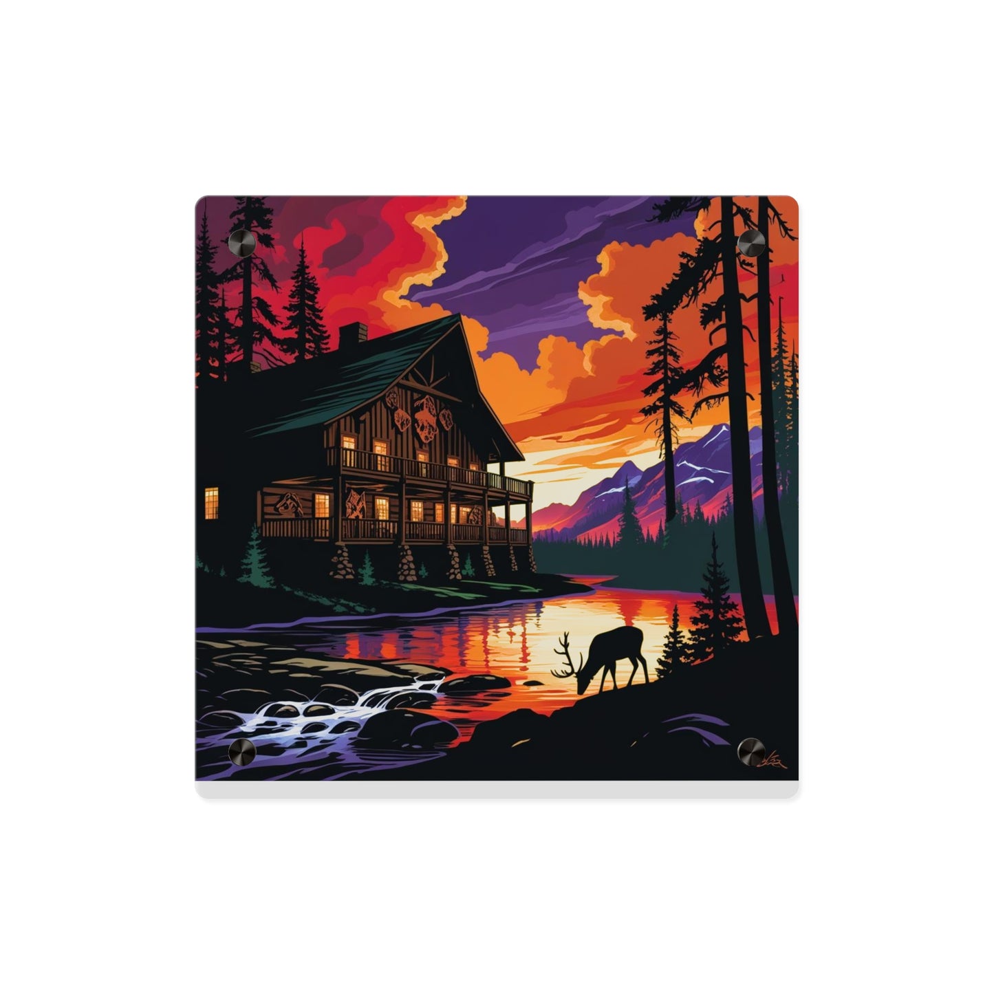 Cabin by the Stream – Acrylic Rustic Wall Art