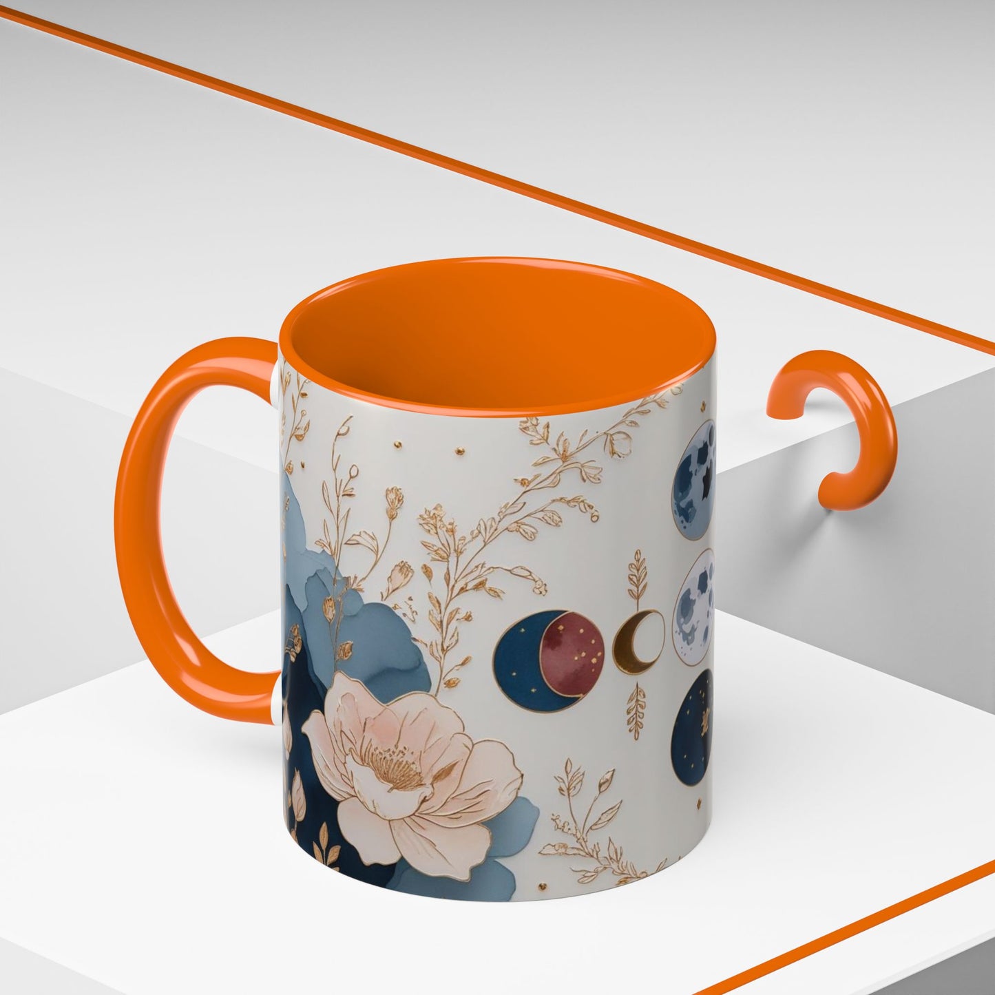 Celestial Floral Accent Coffee Mug- Mystic Moon Decor Drink-ware