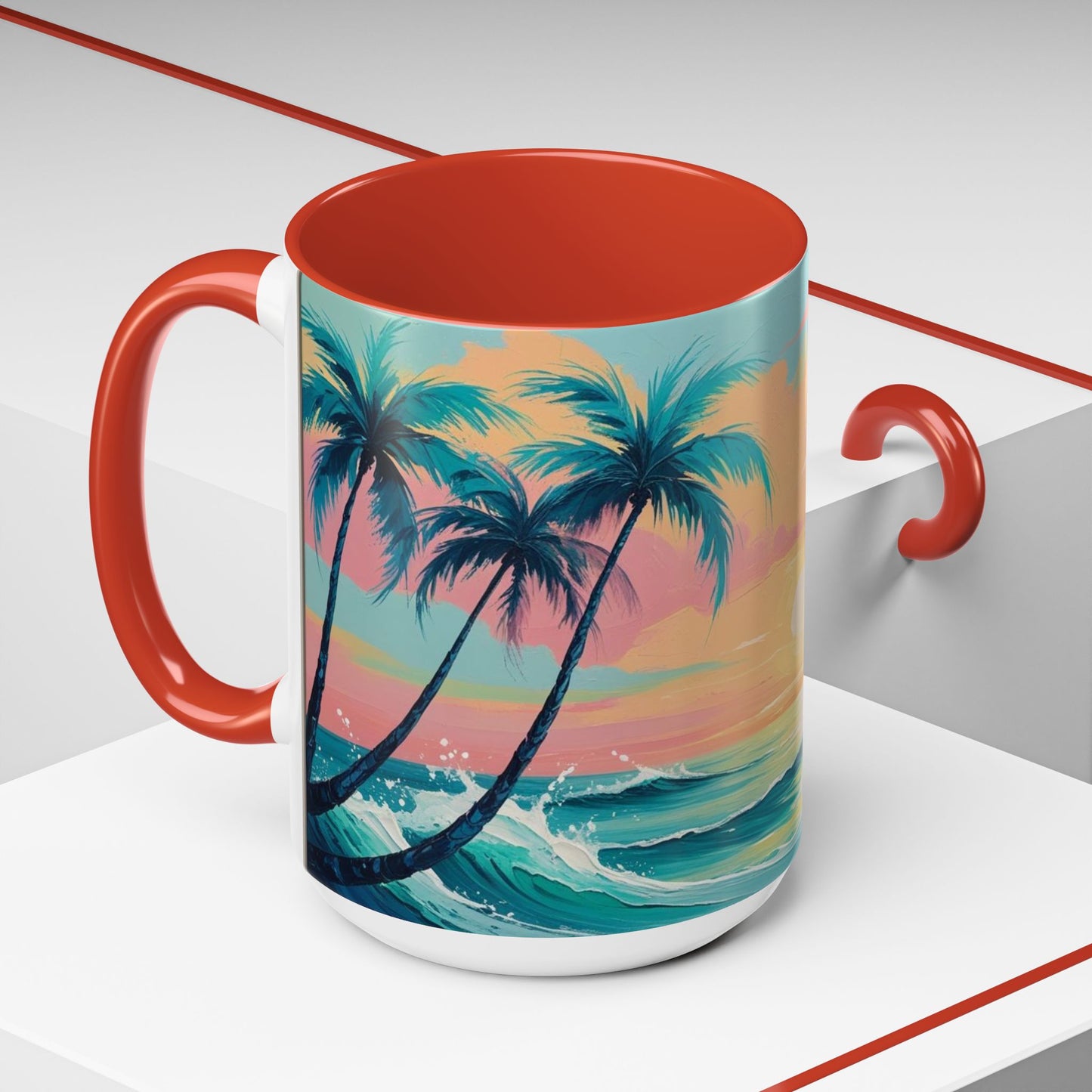 Coffee Mug, Tropical Sunset Beach Lover Gift, Vibrant Ceramic Ocean Theme Drinkware