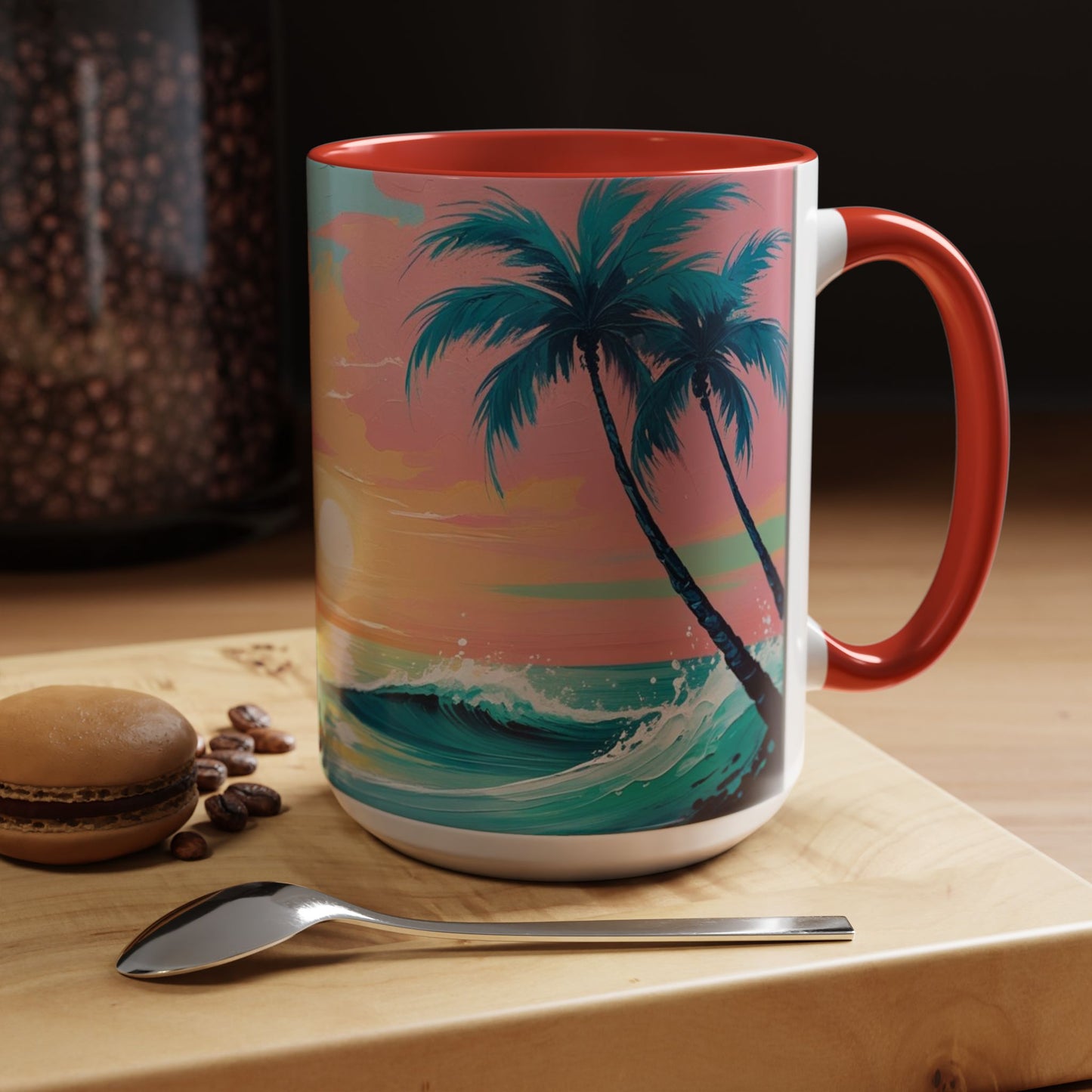 Coffee Mug, Tropical Sunset Beach Lover Gift, Vibrant Ceramic Ocean Theme Drinkware