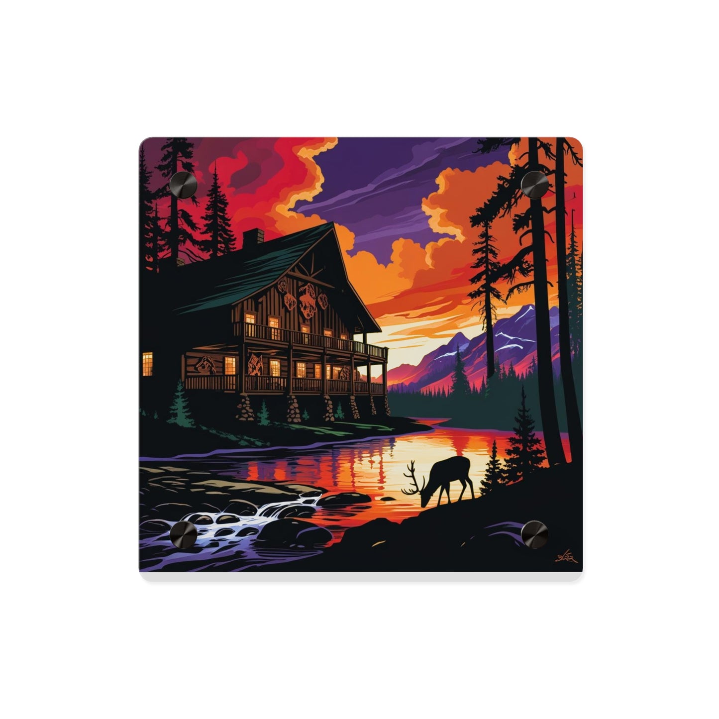 Cabin by the Stream – Acrylic Rustic Wall Art