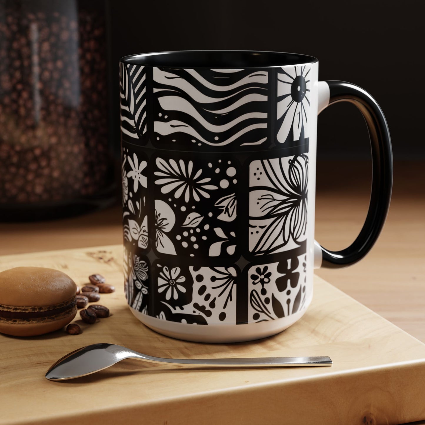Black and White Floral Accent Coffee Mug