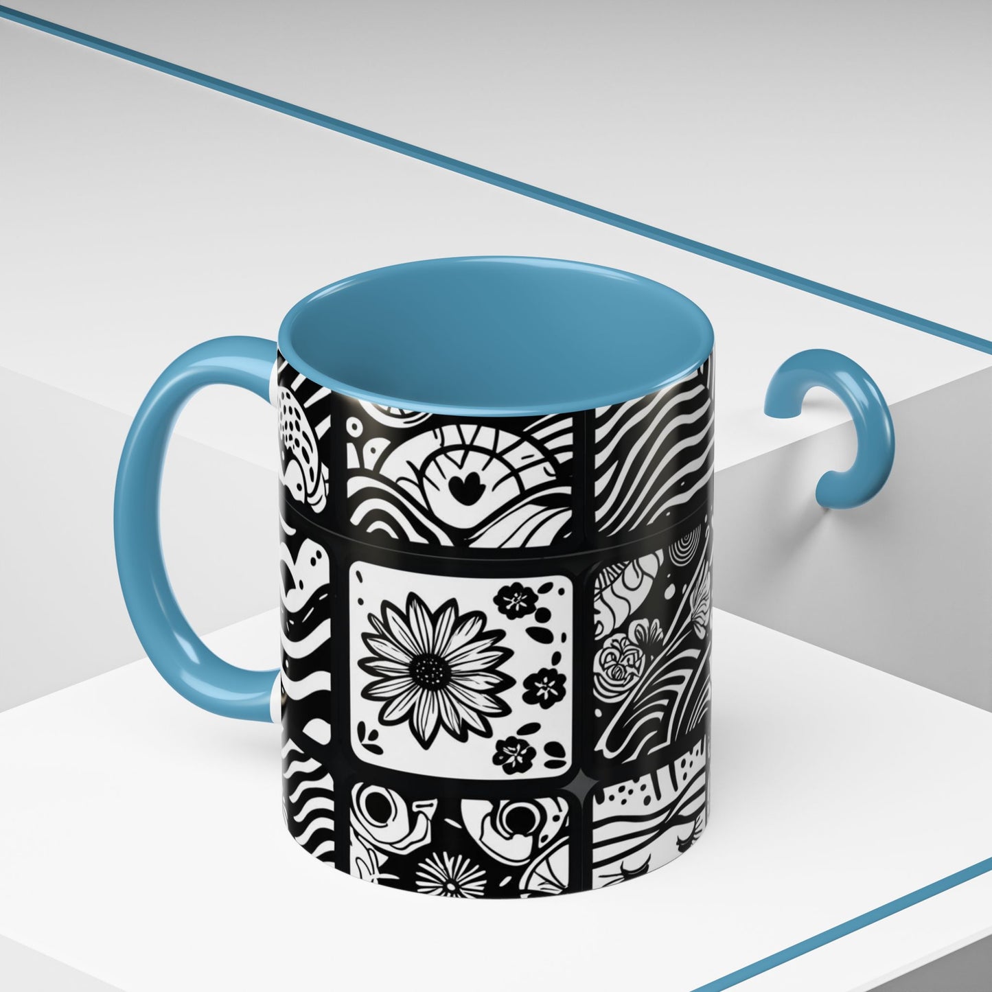 Black and White Floral Accent Coffee Mug