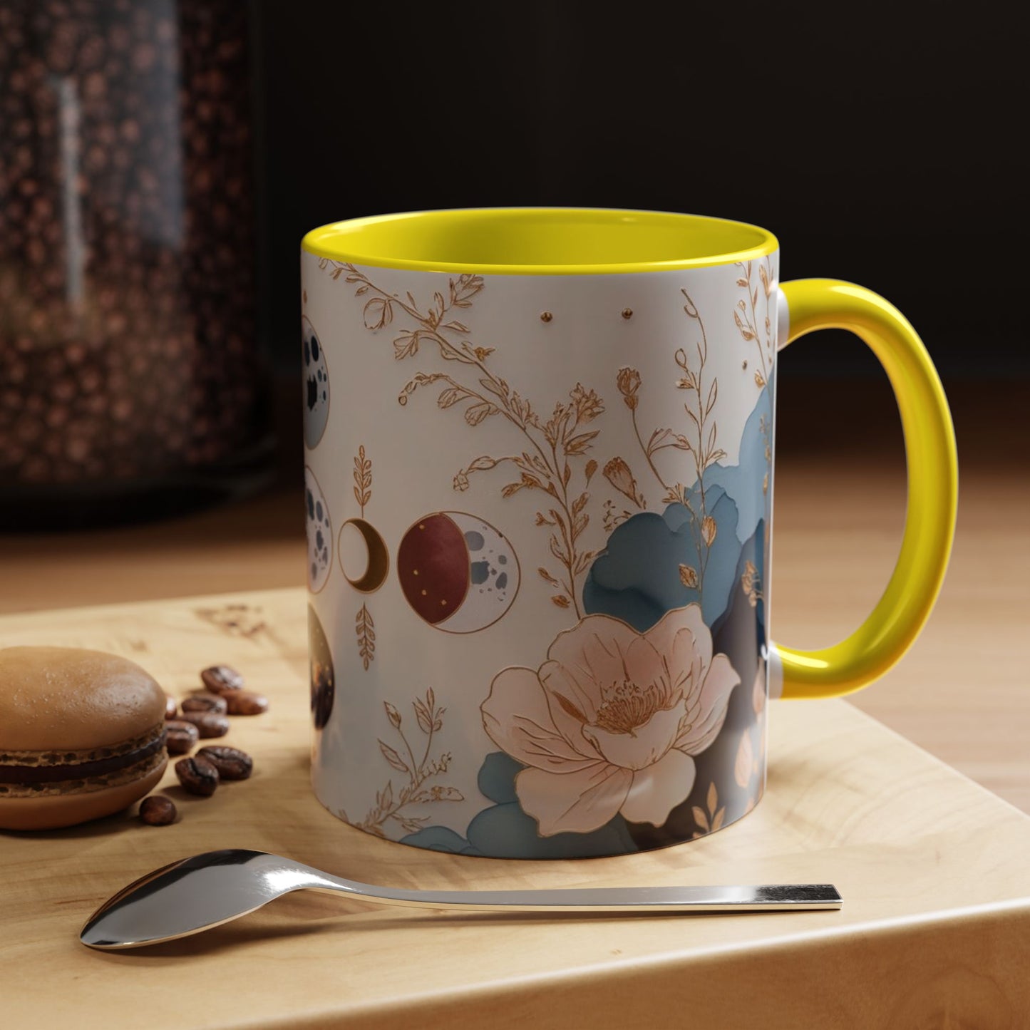 Celestial Floral Accent Coffee Mug- Mystic Moon Decor Drink-ware