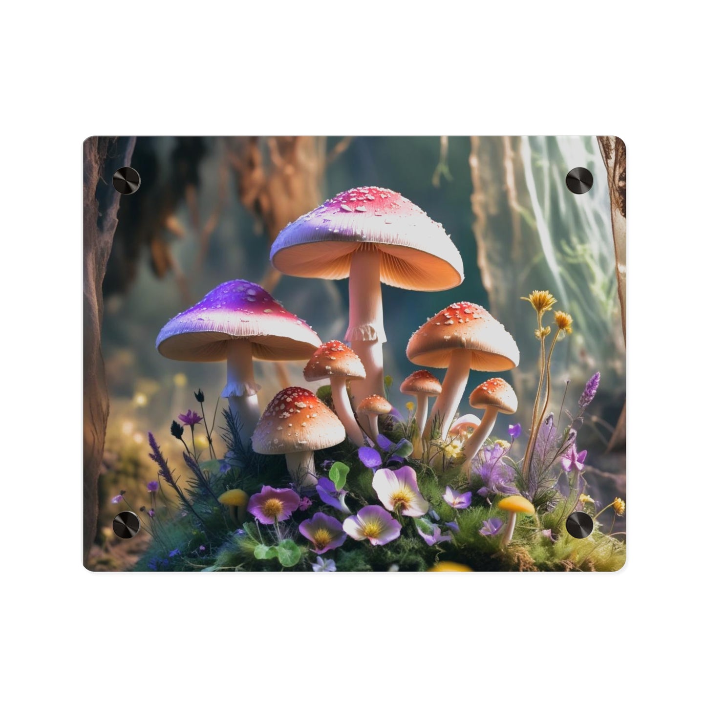 Zână de pădure cu ciuperci – Tablou acrilic rustic cu pădure