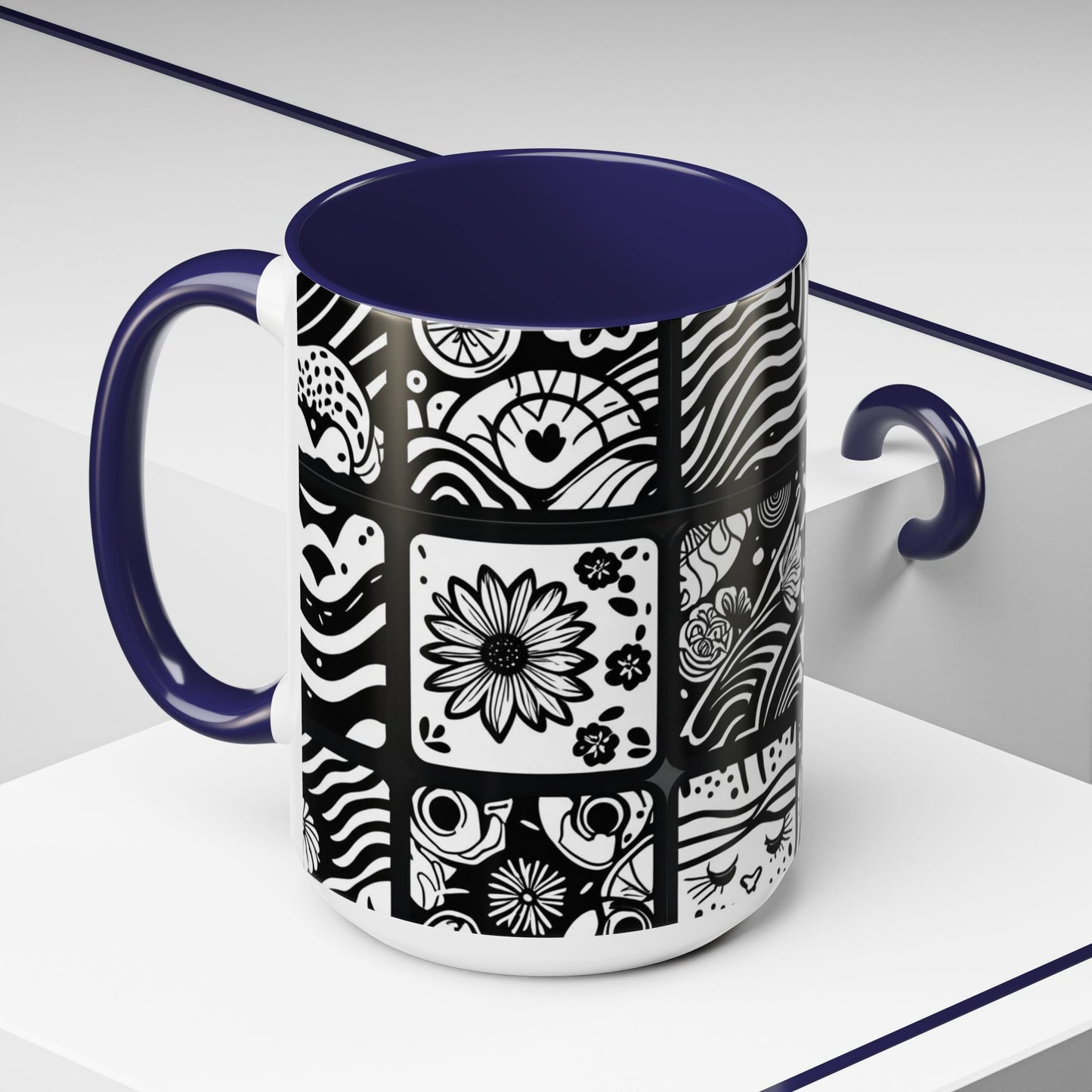 Black and White Floral Accent Coffee Mug
