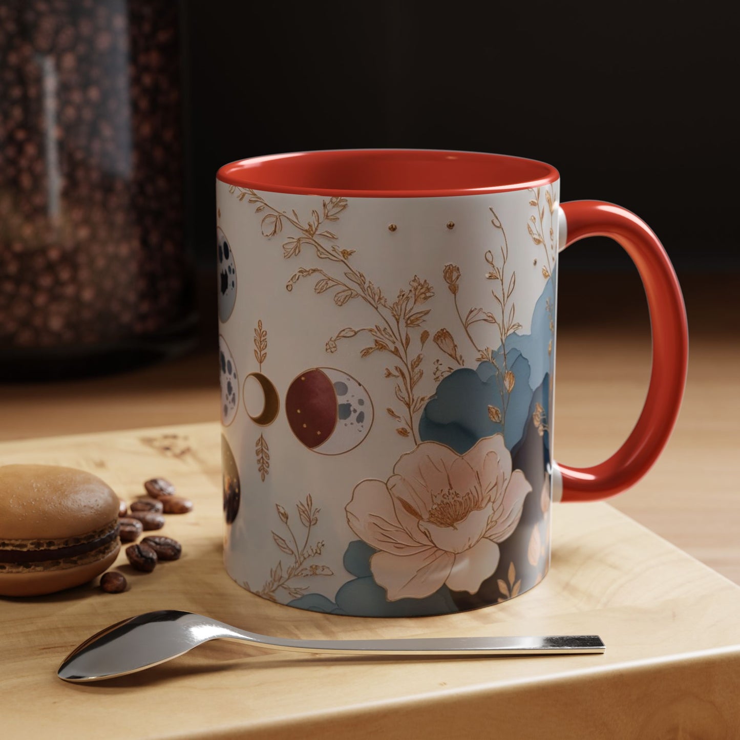 Celestial Floral Accent Coffee Mug- Mystic Moon Decor Drink-ware