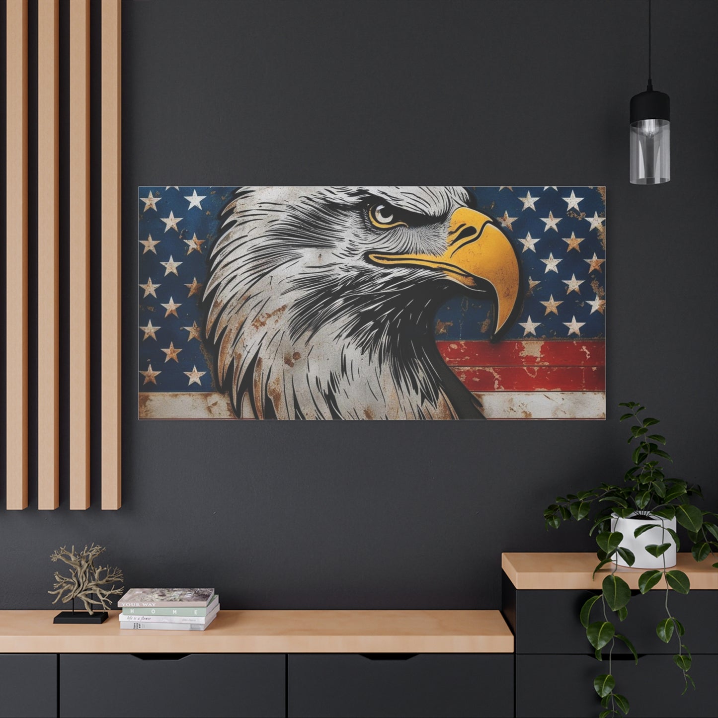 Tablou pe pânză Weathered Glory – Decor rustic de perete cu vultur pleșuv și stele