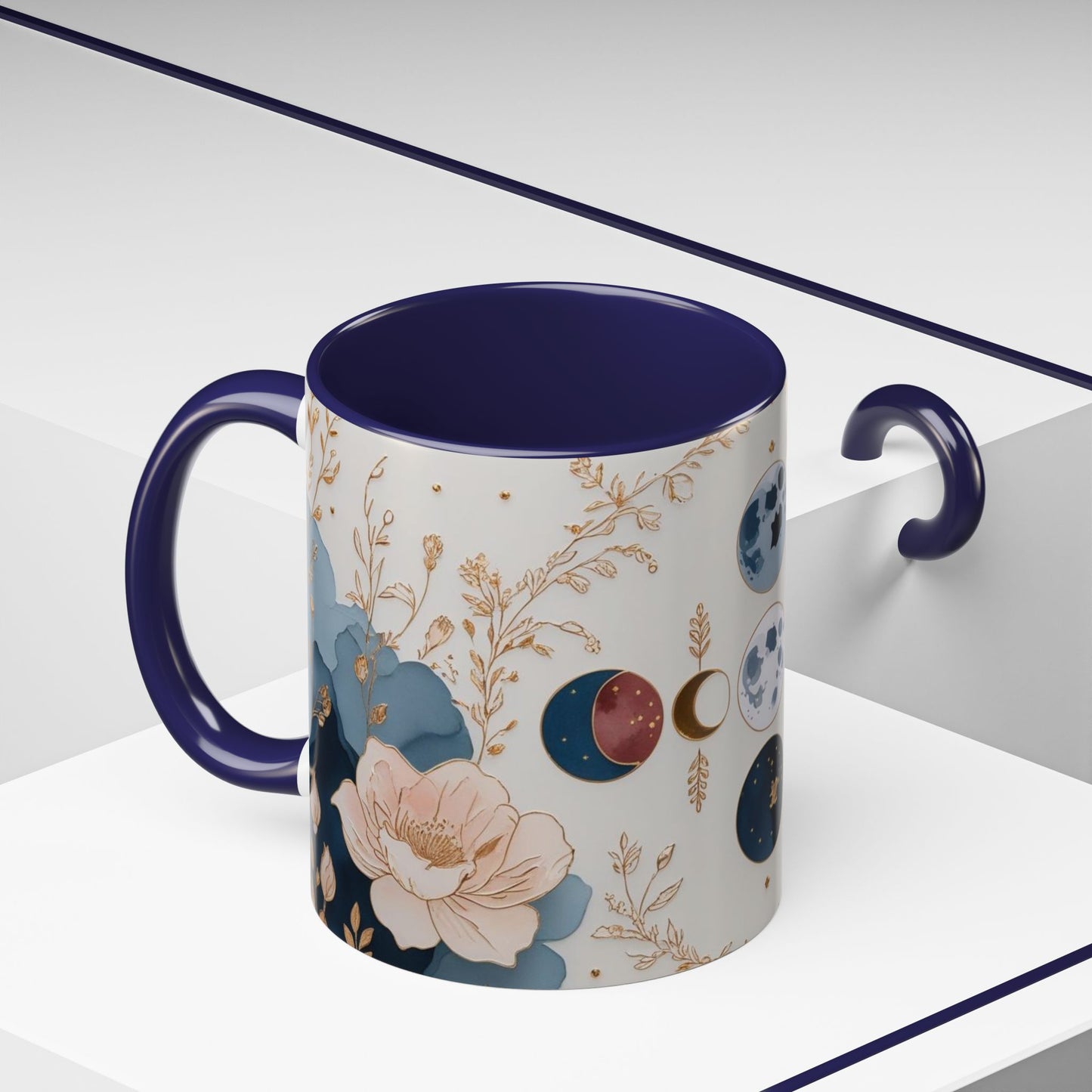 Celestial Floral Accent Coffee Mug- Mystic Moon Decor Drink-ware