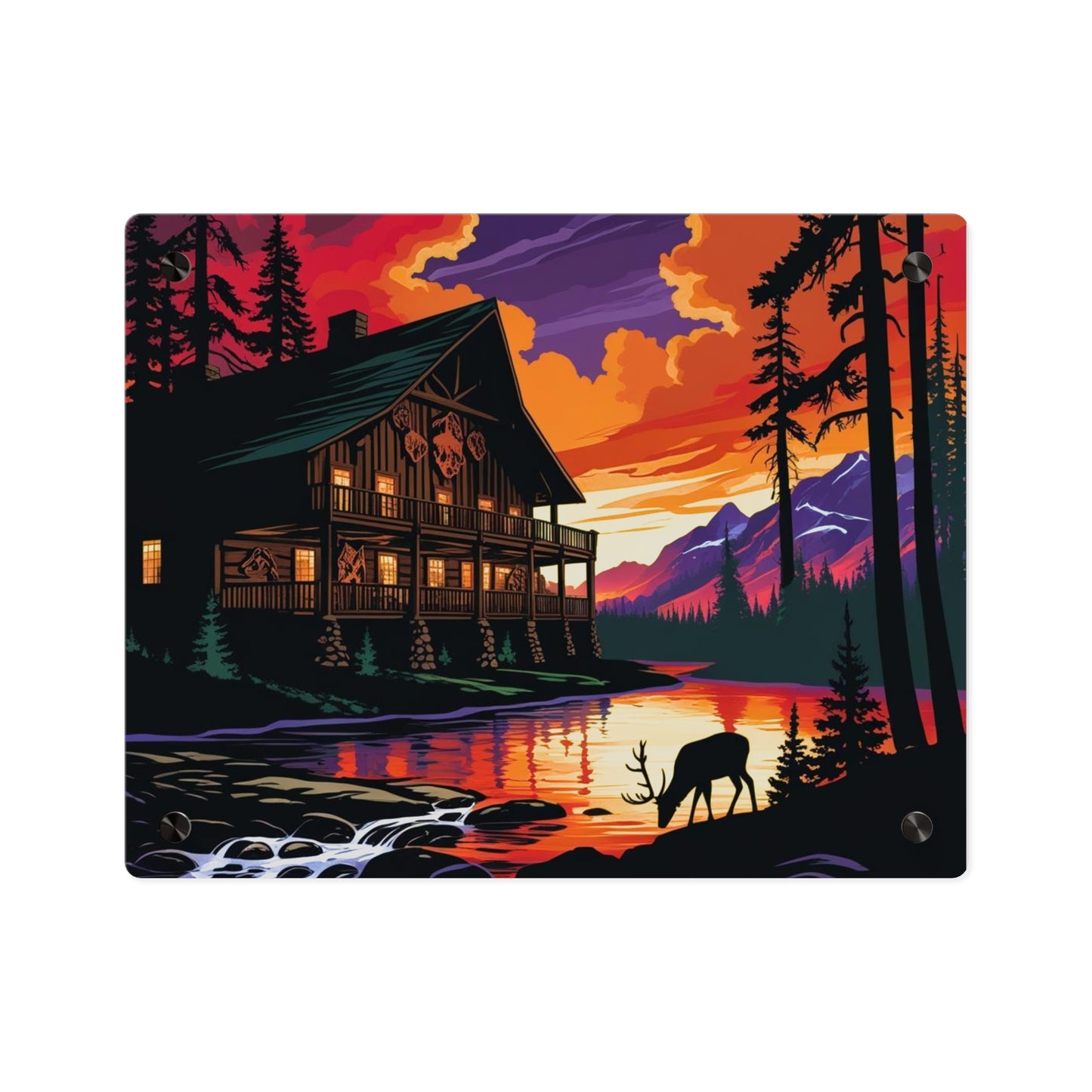 Cabin by the Stream – Acrylic Rustic Wall Art