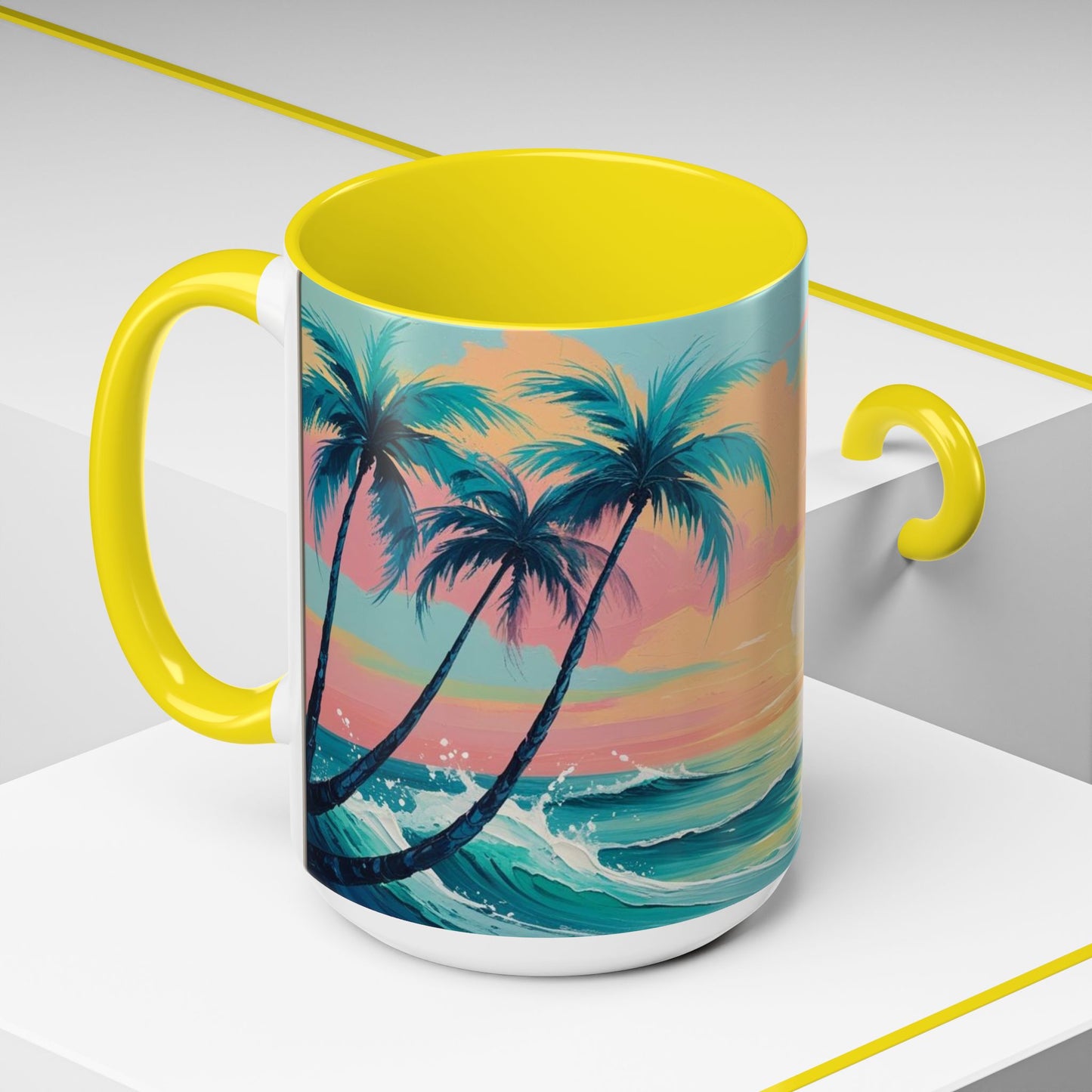 Coffee Mug, Tropical Sunset Beach Lover Gift, Vibrant Ceramic Ocean Theme Drinkware