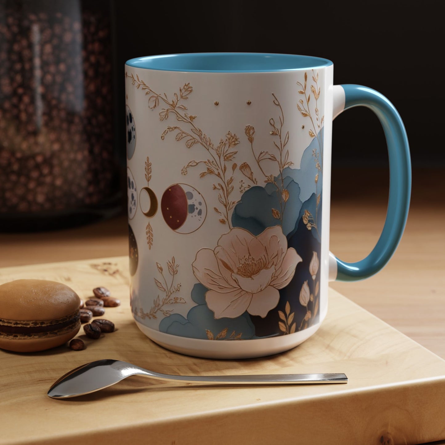 Celestial Floral Accent Coffee Mug- Mystic Moon Decor Drink-ware