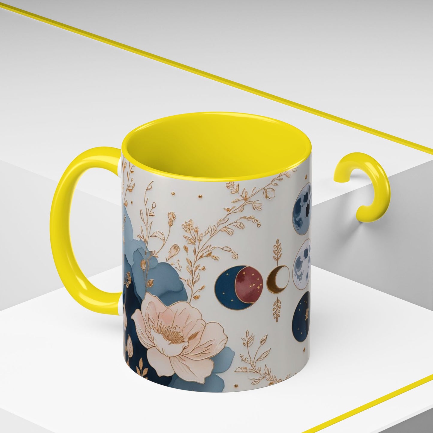Celestial Floral Accent Coffee Mug- Mystic Moon Decor Drink-ware