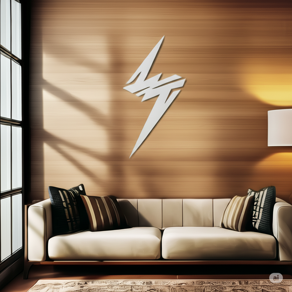 Electric Thunderbolt Sign – Geometric Metal Wall Decor