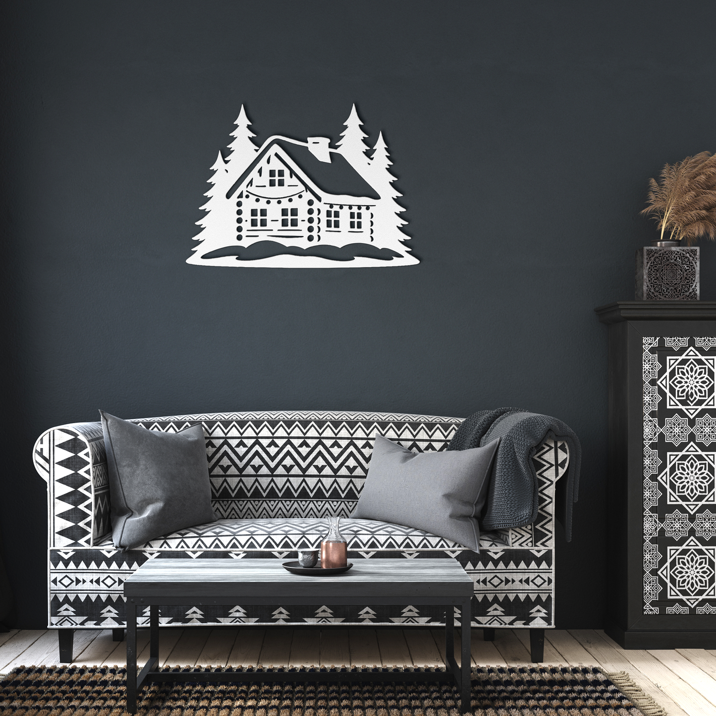 Winter_Cabin_Metal_Silhouette_Wall_Art_White_Dark_Living_Room_Mockup.png