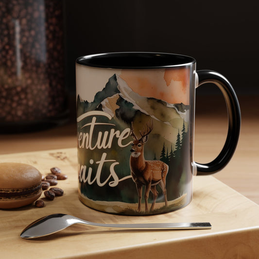 Adventure Awaits Accent Coffee Mug - Nature Lover Travel Gift