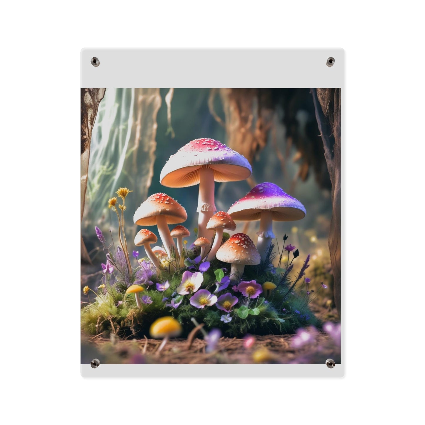 Zână de pădure cu ciuperci – Tablou acrilic rustic cu pădure