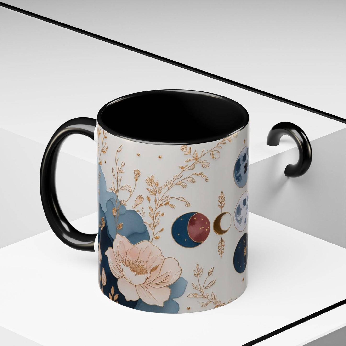 Celestial Floral Accent Coffee Mug- Mystic Moon Decor Drink-ware