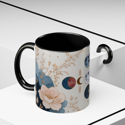 Celestial Floral Accent Coffee Mug- Mystic Moon Decor Drink-ware