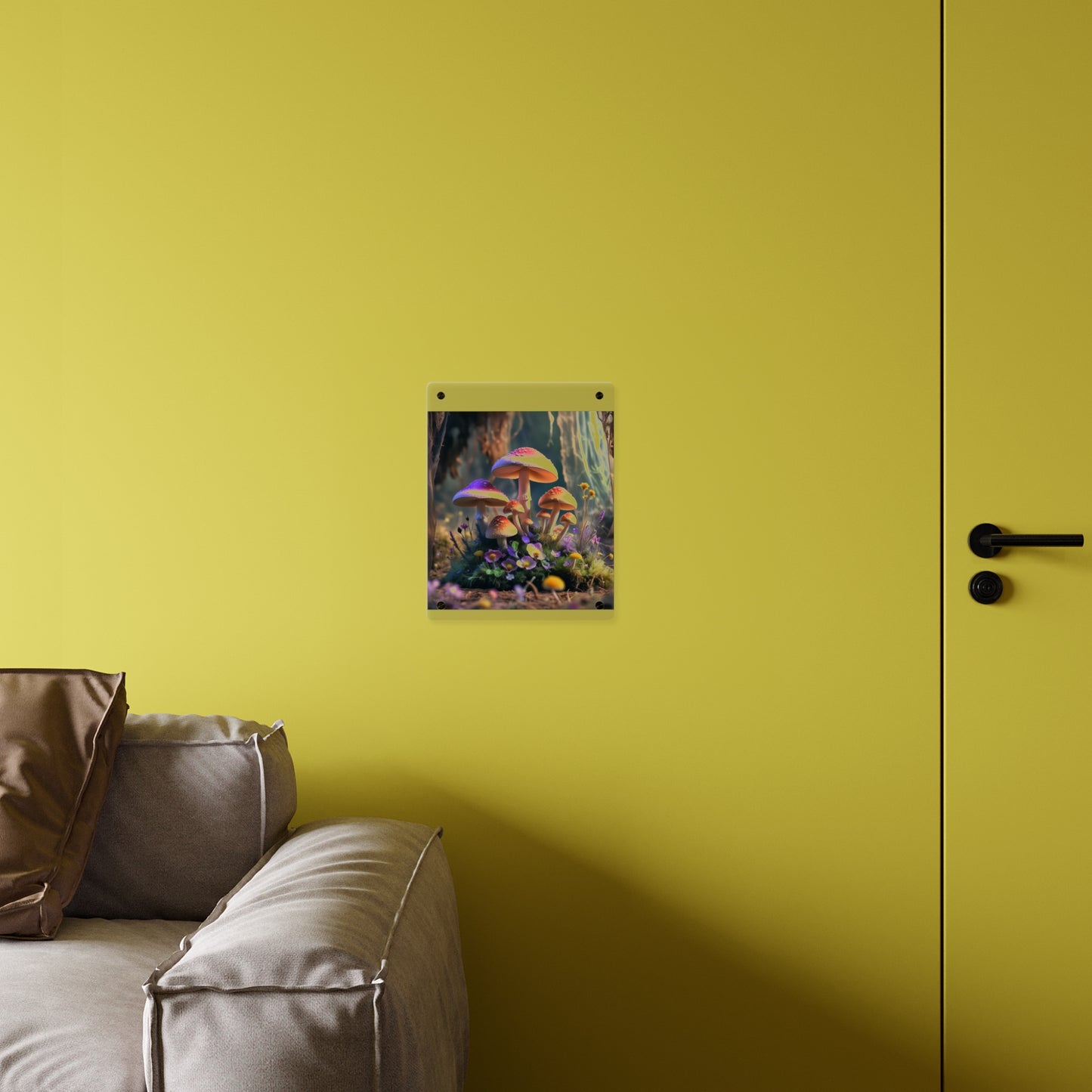 Zână de pădure cu ciuperci – Tablou acrilic rustic cu pădure