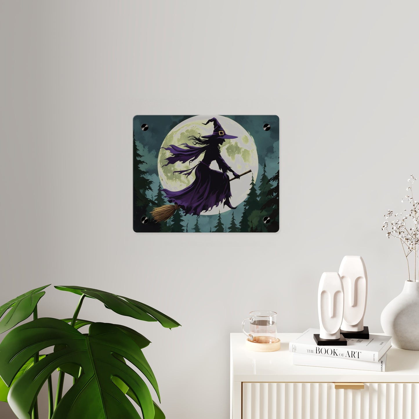 Acrylic Wall Art Panels - Witch and Moon Decor, Perfect for Halloween