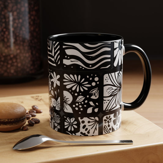 Black and White Floral Accent Coffee Mug