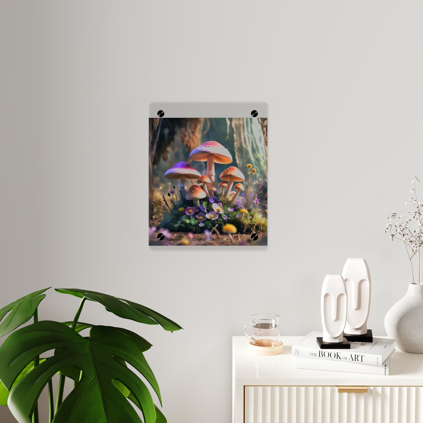 Zână de pădure cu ciuperci – Tablou acrilic rustic cu pădure