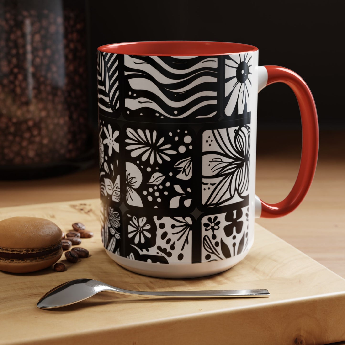 Black and White Floral Accent Coffee Mug