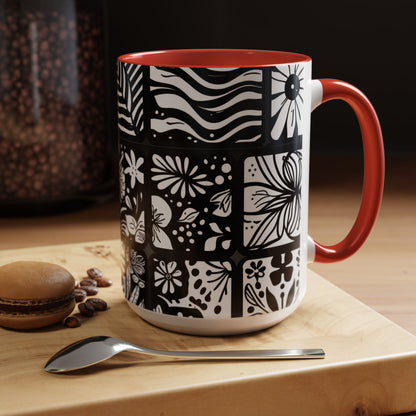 Black and White Floral Accent Coffee Mug
