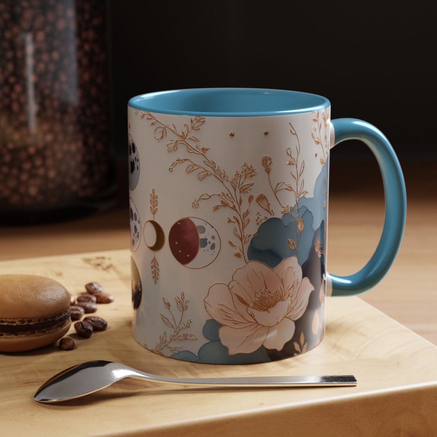 Celestial Floral Accent Coffee Mug- Mystic Moon Decor Drink-ware