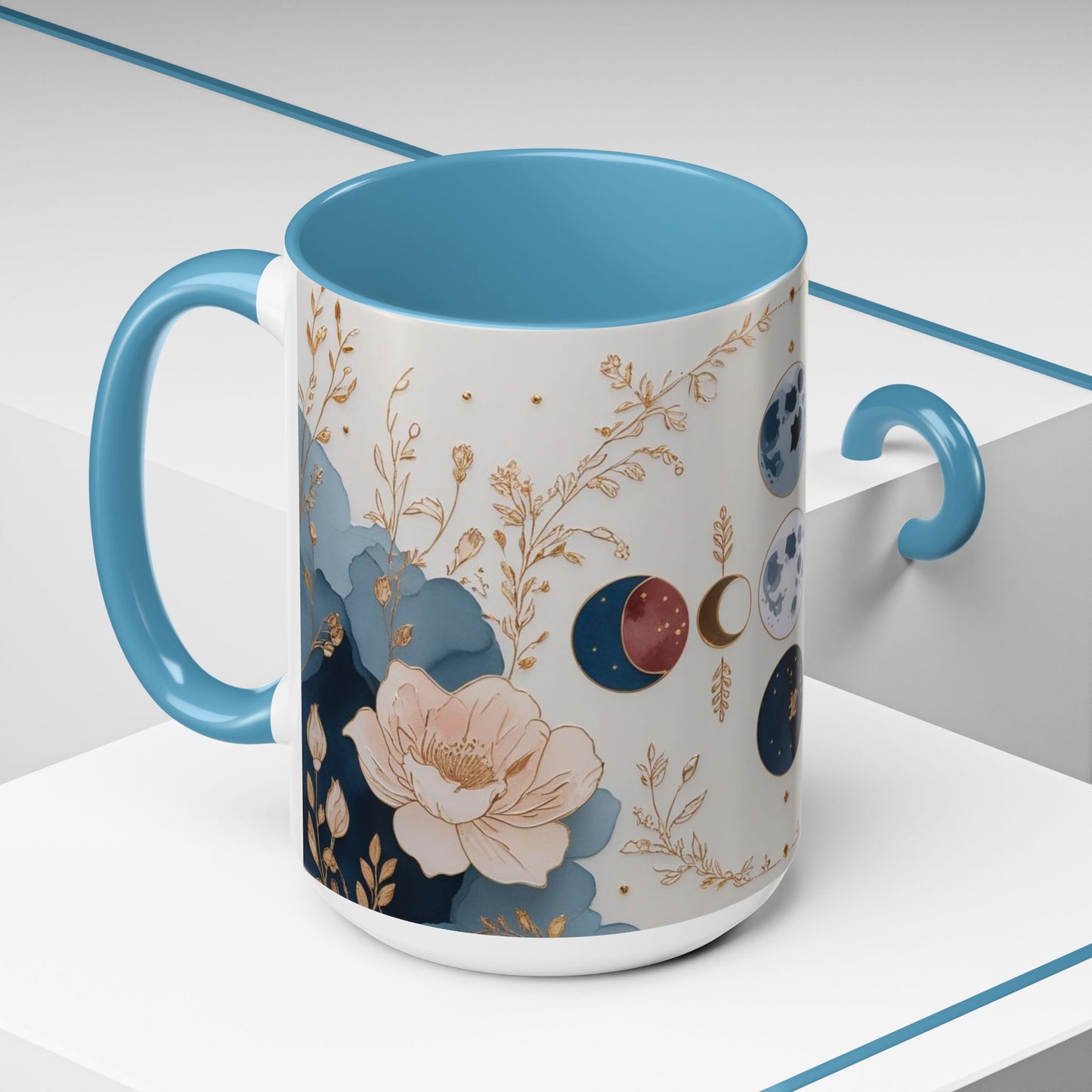 Celestial Floral Accent Coffee Mug- Mystic Moon Decor Drink-ware