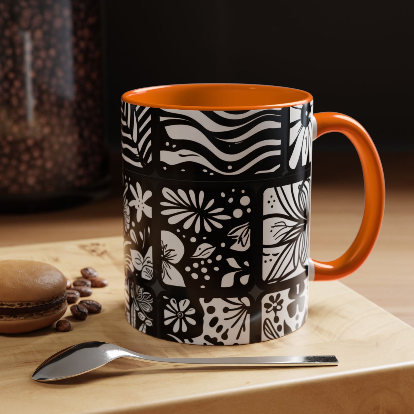 Black and White Floral Accent Coffee Mug