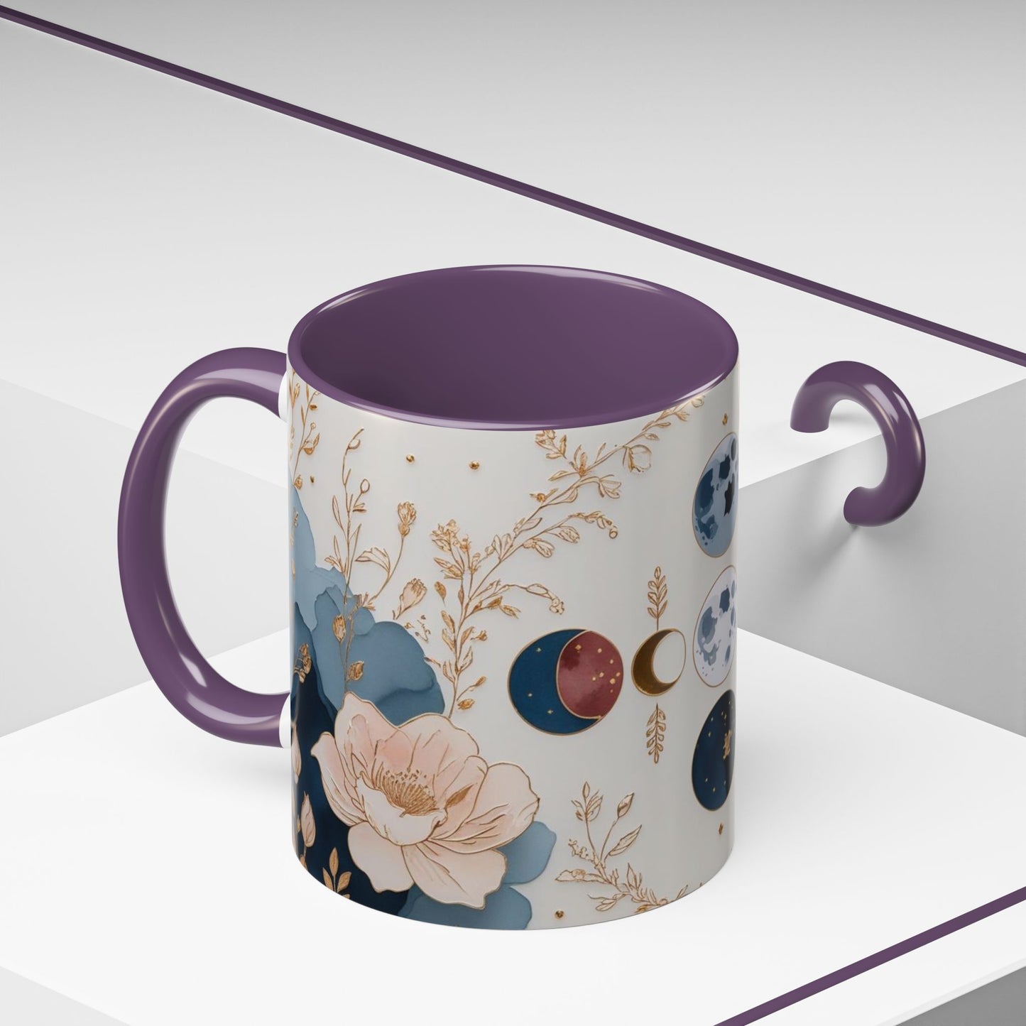 Celestial Floral Accent Coffee Mug- Mystic Moon Decor Drink-ware