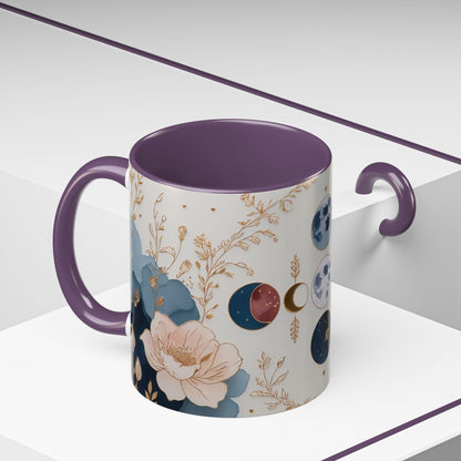 Celestial Floral Accent Coffee Mug- Mystic Moon Decor Drink-ware
