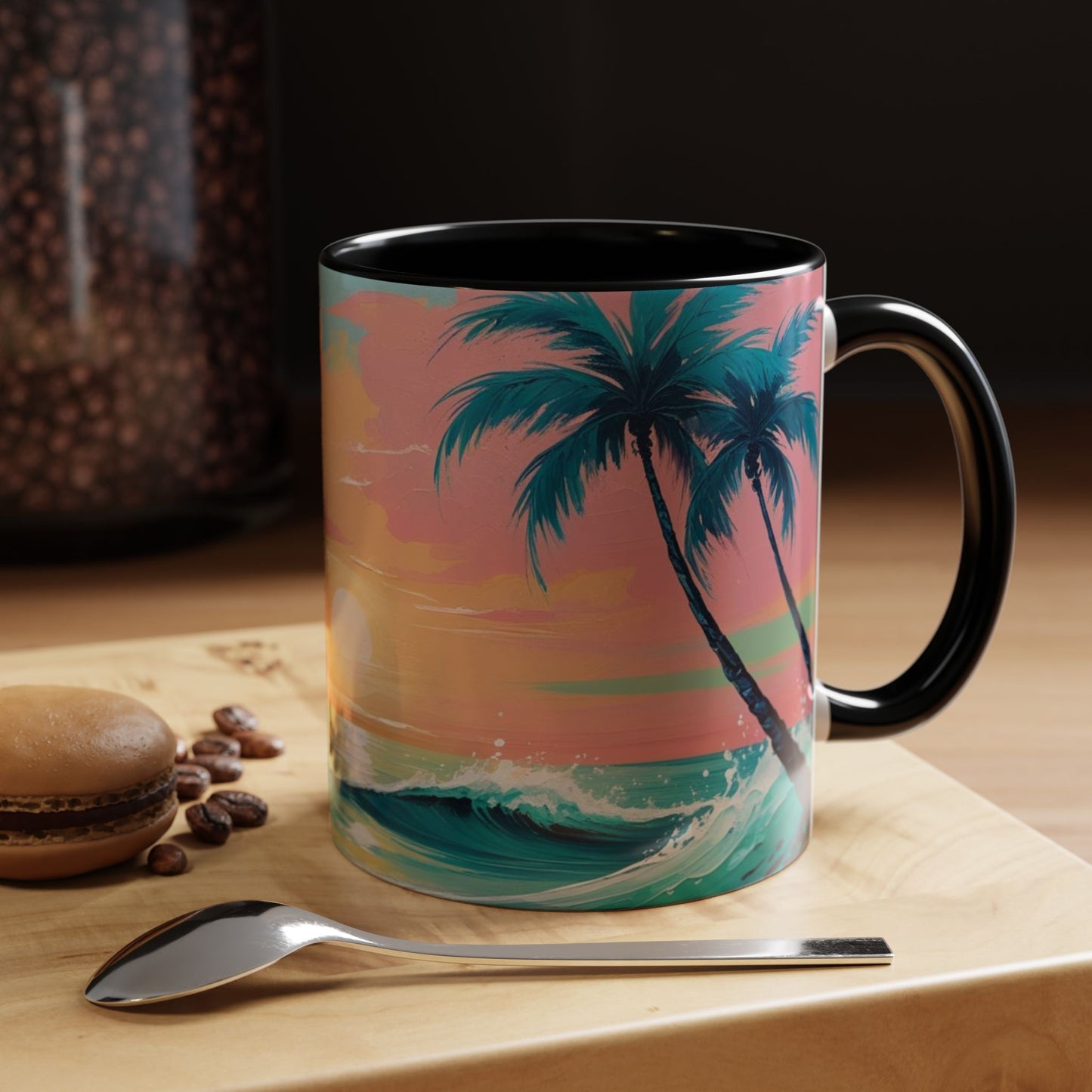 Coffee Mug, Tropical Sunset Beach Lover Gift, Vibrant Ceramic Ocean Theme Drinkware