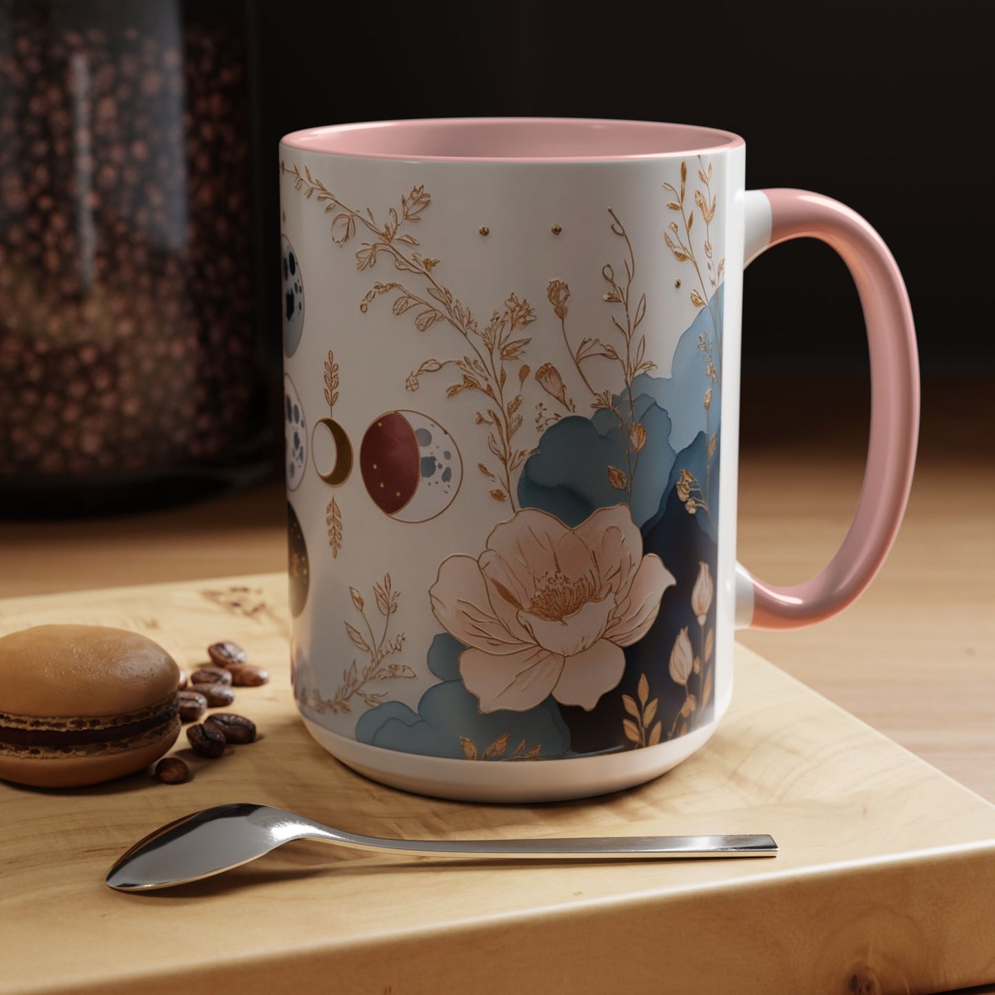 Celestial Floral Accent Coffee Mug- Mystic Moon Decor Drink-ware