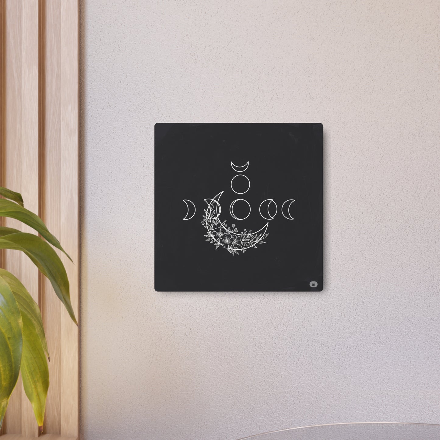 Botanical Moon Phase Wall Art – Metal Boho Accent Piece