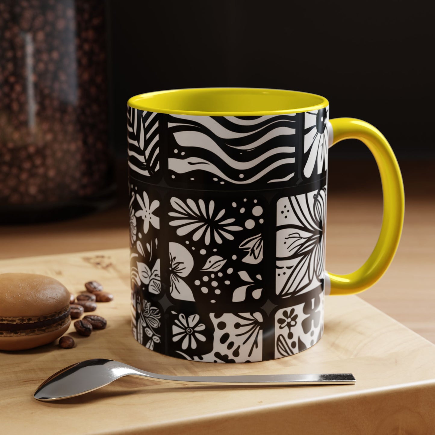 Black and White Floral Accent Coffee Mug