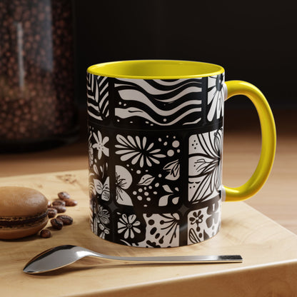 Black and White Floral Accent Coffee Mug