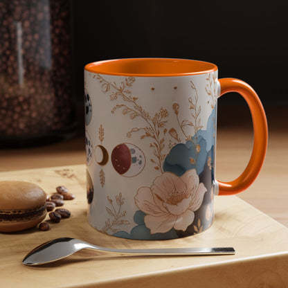 Celestial Floral Accent Coffee Mug- Mystic Moon Decor Drink-ware