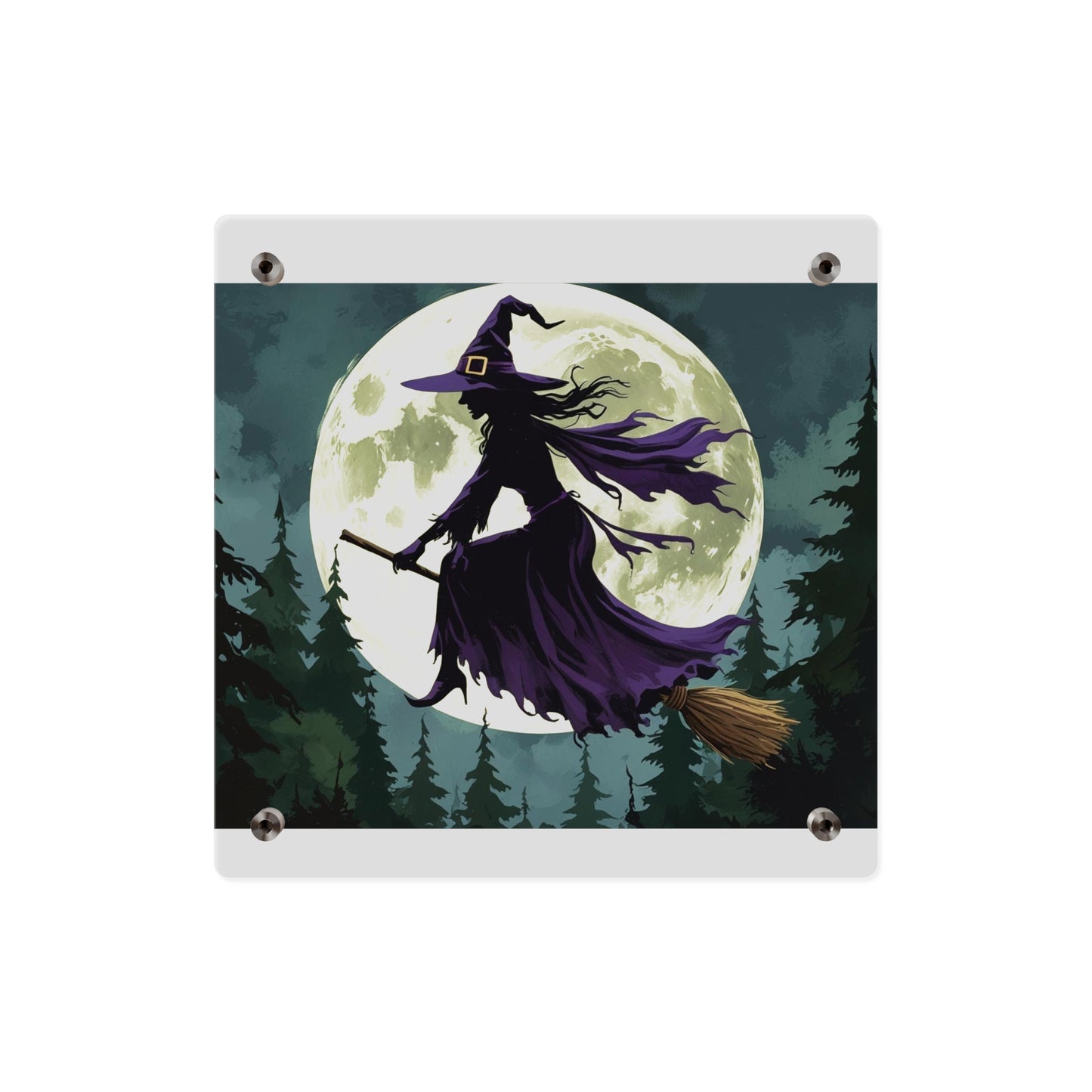 Acrylic Wall Art Panels - Witch and Moon Decor, Perfect for Halloween