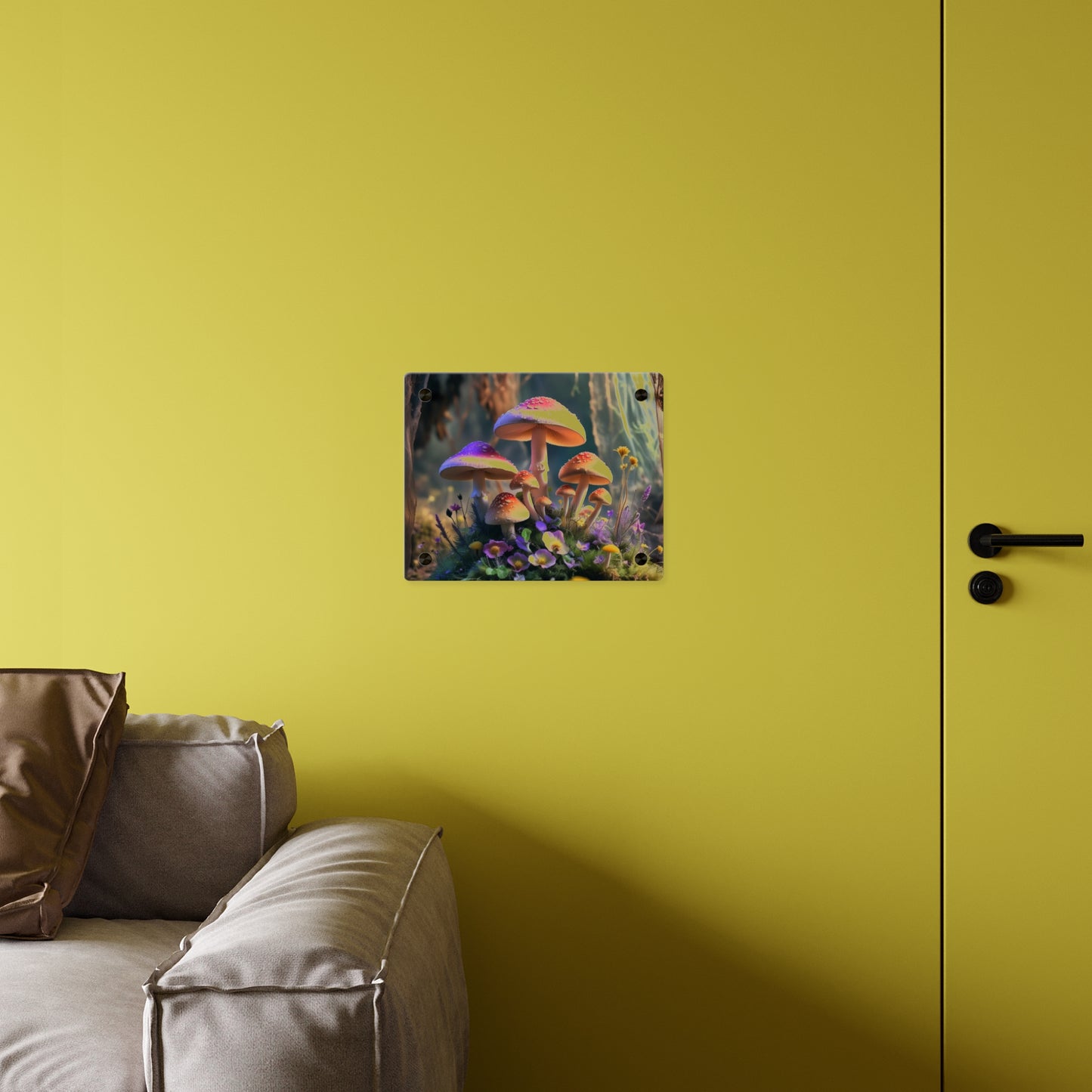 Zână de pădure cu ciuperci – Tablou acrilic rustic cu pădure