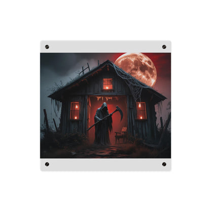 Halloween Wall Art Panel - Spooky Grim Reaper Under Blood Moon