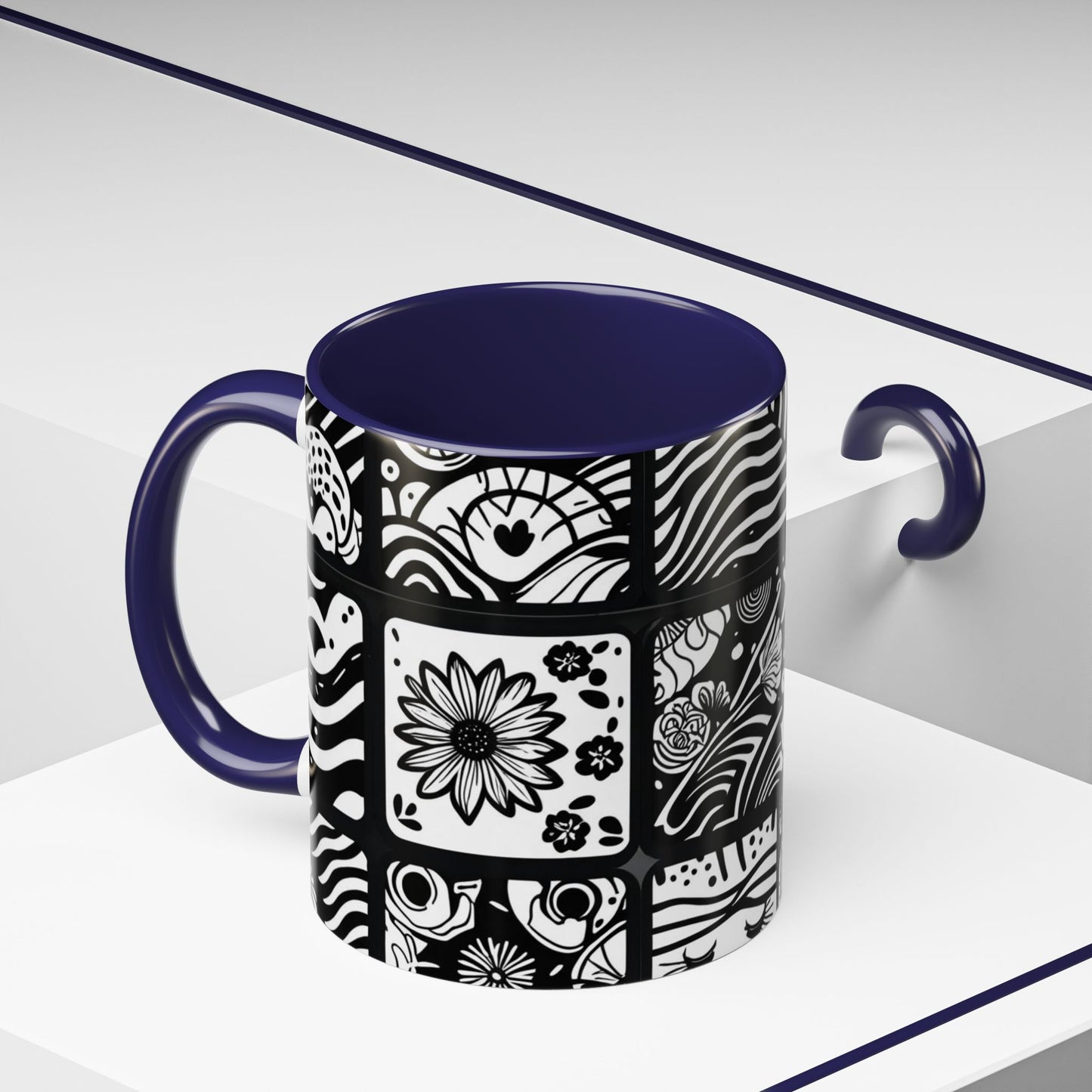 Black and White Floral Accent Coffee Mug